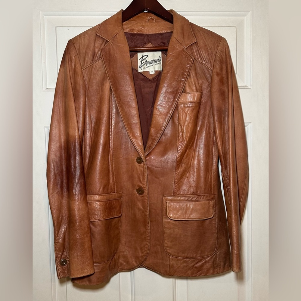 Vintage‎ 60s 70s Berman's Leather Jacket DISTRESSED Brown 10 (fits like a 6).